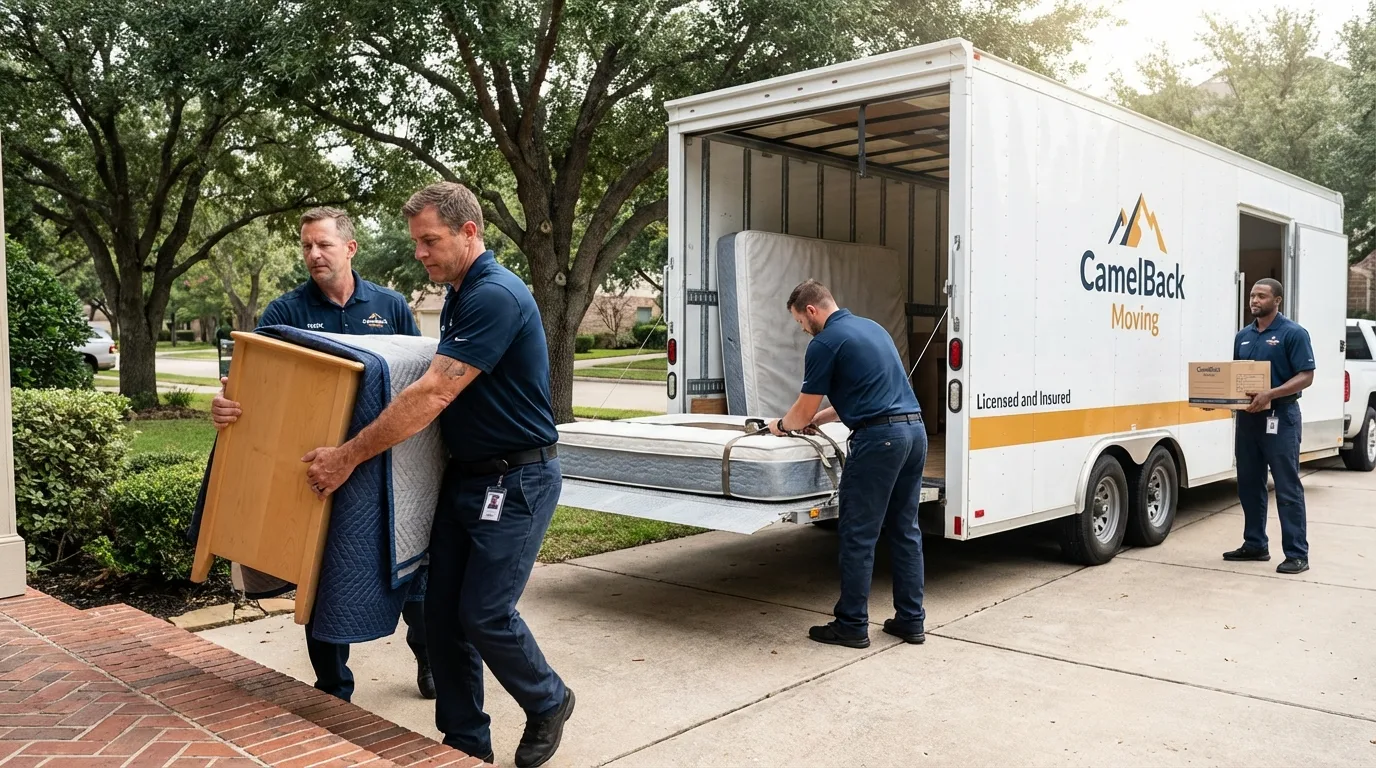 Crew loading residential truck for cross-state move from Wake Forest, NC