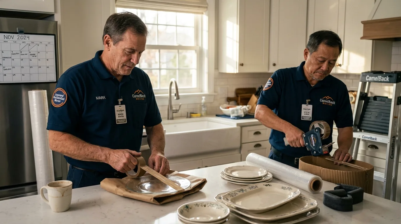 Professional crew packing kitchen dishware in Wake Forest, NC